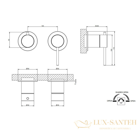 смеситель gessi 316 shower 54077.299 для ванны, внешняя часть, black xl