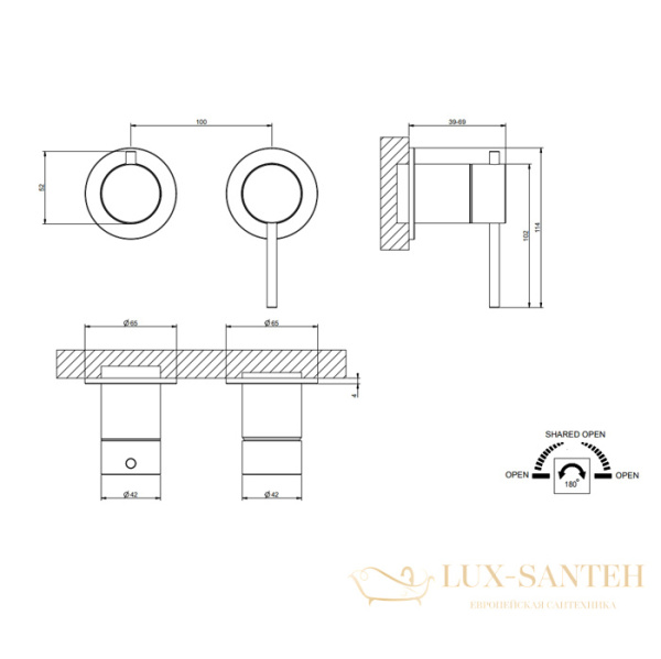 смеситель gessi 316 shower 54077.239 для ванны, внешняя часть, steel brushed