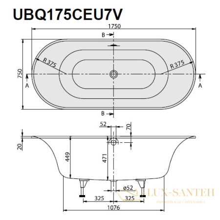 квариловая ванна villeroy & boch cetus 175х75 ubq175ceu7v-01, белый alpin