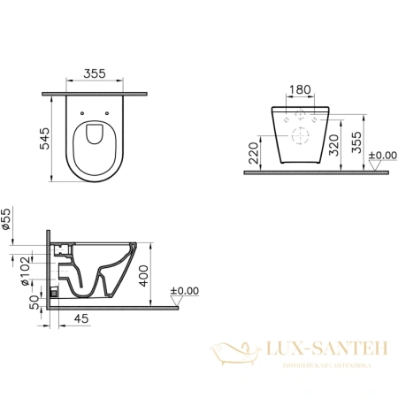 подвесной безободковый унитаз vitra integra round 7041b003-0075, белый