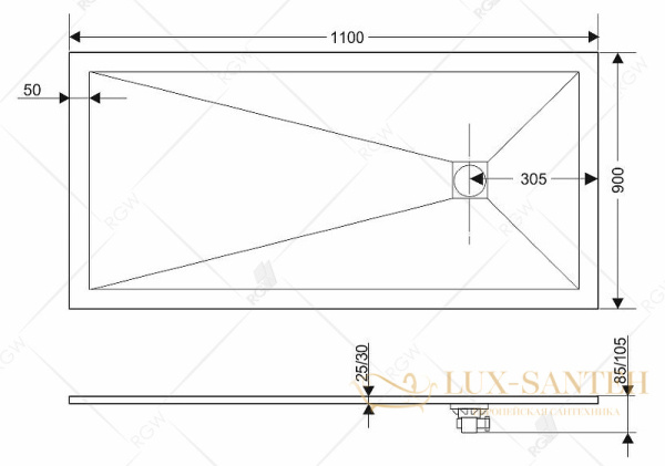 душевой поддон rgw stone tray 16152911-10 из искусственного камня st-co 110x90, бетон, цемент