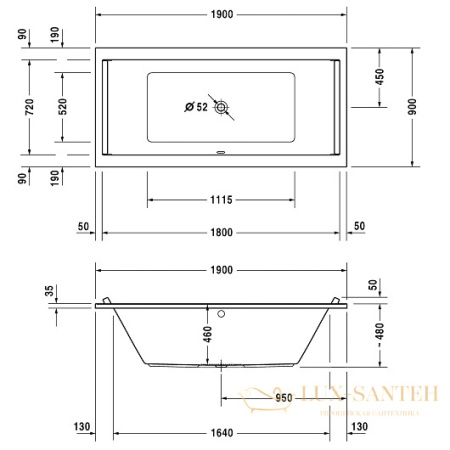 акриловая ванна duravit starck 700340000000000 190х90, белый