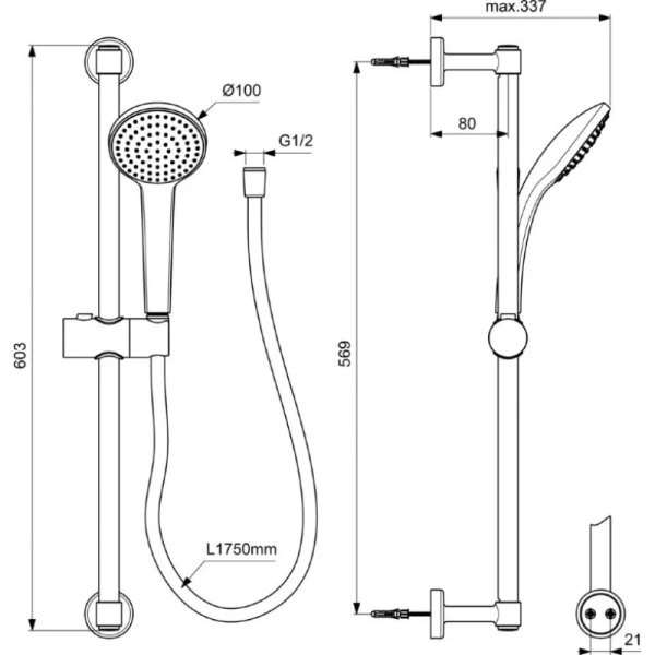 душевой гарнитур ideal standard idealrain bd142xg, черный матовый