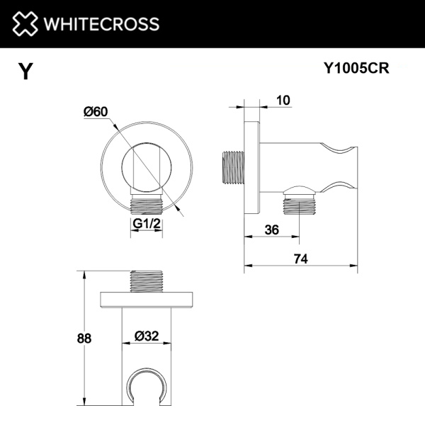 угловой соединительный элемент whitecross y1005cr, хром