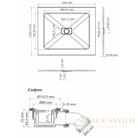 душевой поддон wasserkraft elbe 74t10 120x100 см, черный