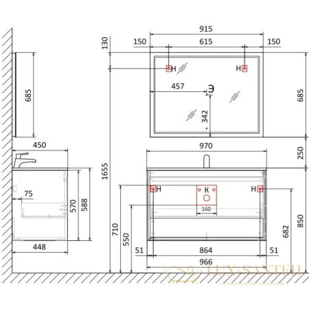 зеркало jorno glass gla.02.92/w 91,5х68,5 см 