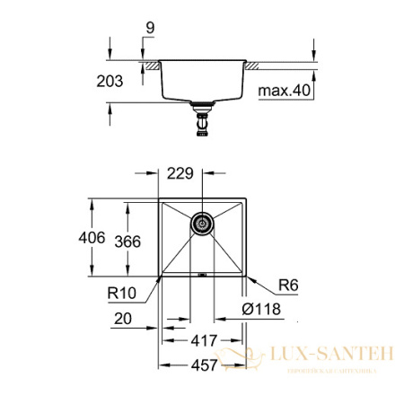 мойка кухонная grohe k700u 31653at0 457х406 мм, серый гранит