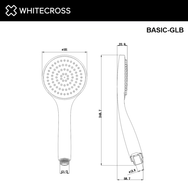 душевая лейка 1 режим whitecross basic-glb, брашированное золото