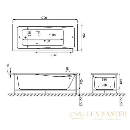 акриловая ванна jacob delafon odeon e6062ru-00 170х75 см, белый