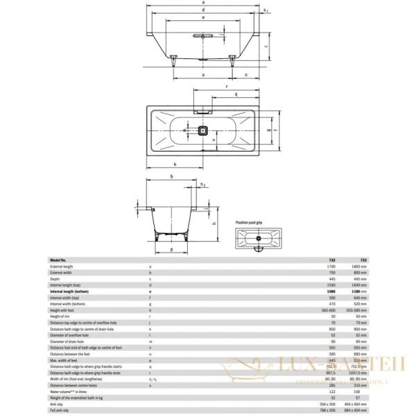 стальная ванна kaldewei conoduo 235100013001 733 180х80 см с покрытием easy-clean, альпийский белый 