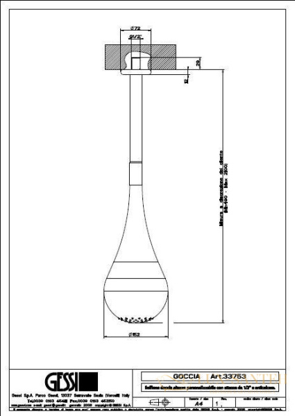верхний душ gessi goccia 33753.031 с кронштейном, хром