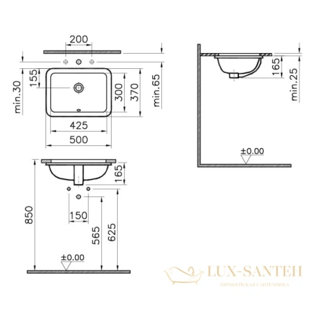 раковина vitra s20 5474b003-0618 50 см, белый