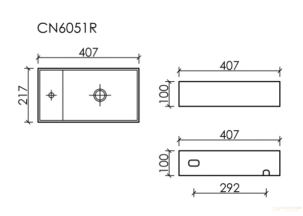 умывальник подвесной прямоугольный смеситель слева, антрацит матовый ceramica nova element 407*217*100 cn6051rmh