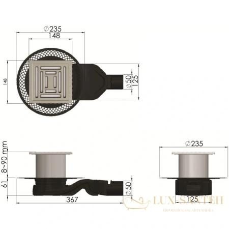 душевой трап berges platz uno 090170 148x148/50 мм, матовый хром