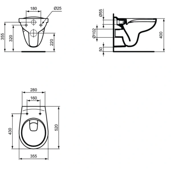 комплект ideal standard eurovit k881201pt15 : подвесной унитаз k881201 + система инсталляции r020467 prosys, белый