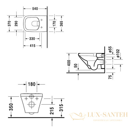 чаша подвесного безободкового унитаза duravit durastyle 2538090000 rimless, белый