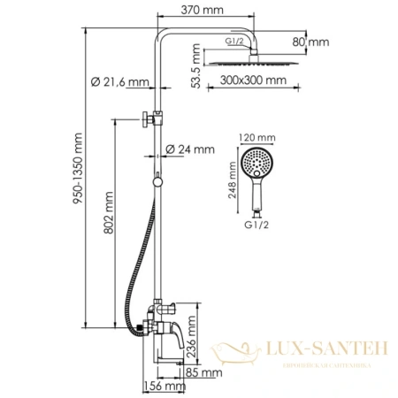 душевая система wasserkraft sauer a171.261.207.pg 300 мм, золотой