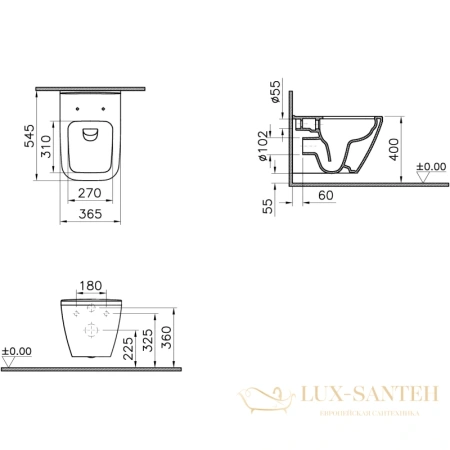 комплект vitra integra square 9856b003-7206 подвесной унитаз + система инсталляции, белый