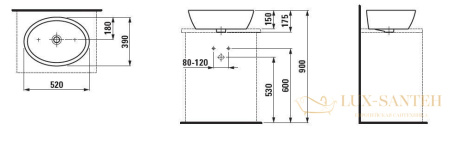 раковина laufen pro b 8.1296.4.400.109.1 накладная 52 см, белый глянцевый 