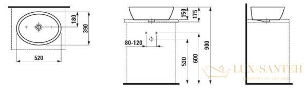 раковина laufen pro b 8.1296.4.400.109.1 накладная 52 см, белый глянцевый 