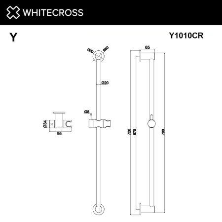 штанга для душа whitecross y1010cr, хром