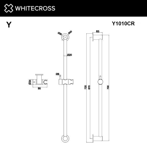 штанга для душа whitecross y1010cr, хром