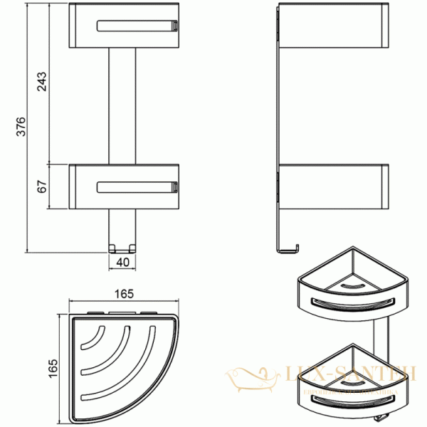 полка угловая langberger 75862 16,5x16,5 см, хром