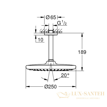 верхний душ grohe tempesta 250 26664000 с душевым кронштейном, хром