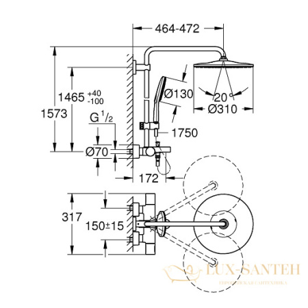 душевая система grohe rainshower smartactive 310 26657000, хром