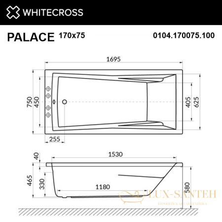 ванна whitecross palace 170x75 "ultra", 0104.170075.100.ultra.wh, белый