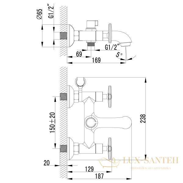 смеситель lemark plus spirit lm1912c для ванны, хром