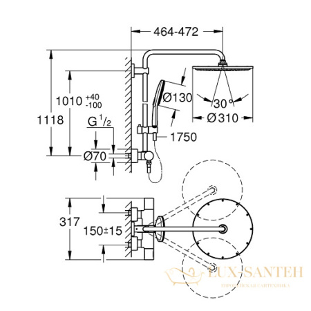 душевая система grohe rainshower smartactive 310 27968001, хром