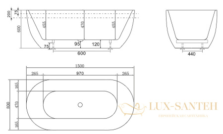 акриловая ванна belbagno bb70-1500-800-w/nm 150x80 без гидромассажа, белый матовый, черный матовый