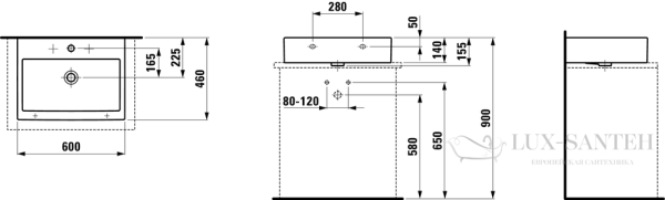 раковина laufen living 8.1743.4.000.108.1 накладная 60 см, белый глянцевый 