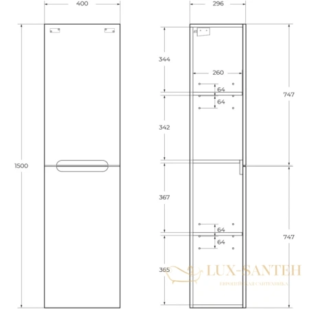 пенал подвесной belbagno etna etna-1500-2a-sc-wo-p-r, rovere bianco