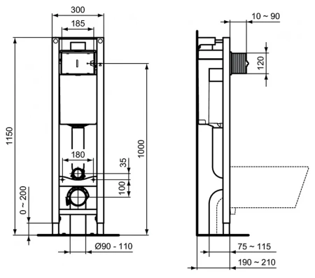 комплект унитаз с инсталляцией и крышкой ideal standard exacto rimless prosys eco frame m x022601