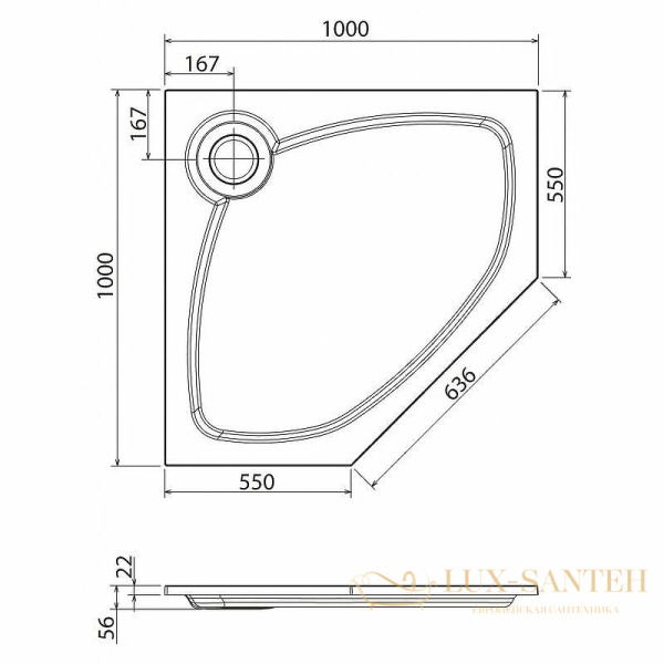 душевой поддон cezares tray s tray-s-p-100-56-w из искусственного камня 100х100, белый