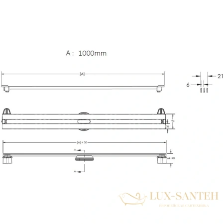 душевой канал berges super slim 090155 1000 мм, матовый хром