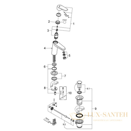 смеситель grohe eurodisc cosmopolitan 23049002 для раковины, хром