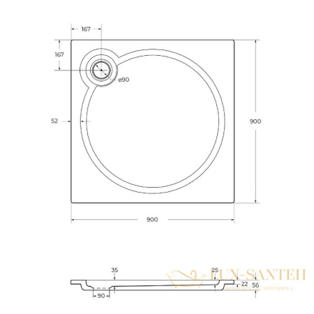 душевой поддон cezares tray s tray-s-a-90-56-w из искусственного камня 90x90, белый