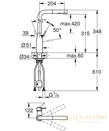 смеситель для кухни grohe essence new 30504gl0 с выдвижным изливом, холодный рассвет глянцевый