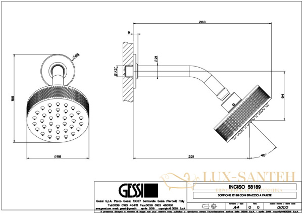 верхний душ gessi inciso 58189.299 118 мм, черный