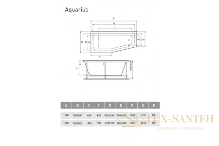 ванна акриловая relisan aquarius l 160х70х50