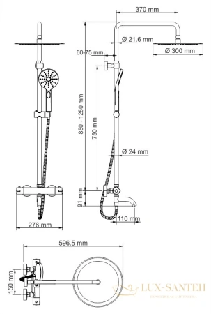 душевая система wasserkraft elbe a28801 300 мм, черный