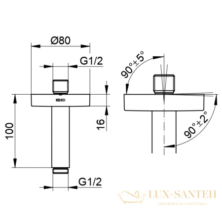 душевой кронштейн dn 15 keuco elegance, 51689010100, 100 мм, хром, латунь