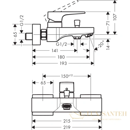 смеситель для ванны hansgrohe metropol 32540140 бронза