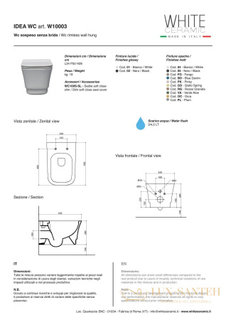 подвесной безободковый унитаз white ceramic idea w1000301 с крепежом 51x35x28 см, белый глянцевый