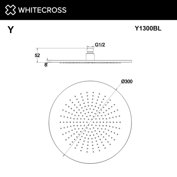 верхний душ whitecross d=30 см y1300bl, черный мат