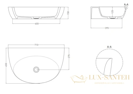 раковина salini alda 140313g s-sense 60x71 см, белый