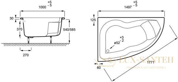 акриловая ванна jacob delafon micromega duo 150x100 (левая) e60219ru-00